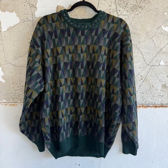Vtg Sweater 100% Merino Wool Tundra Canada Pullover Geometric Knit Men L Grandpa - Picture 1 of 7